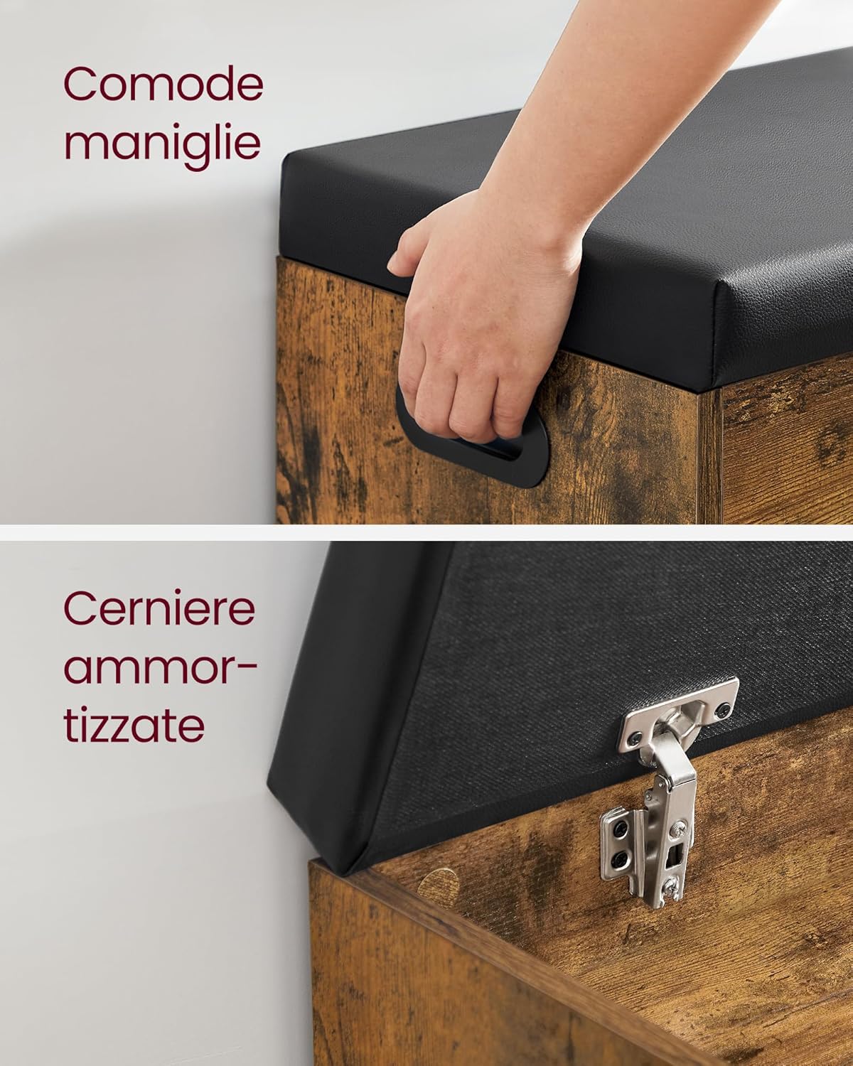 VASAGLE Scarpiera Panca Ingresso con Cuscino, Marrone Vintage - immagine 8