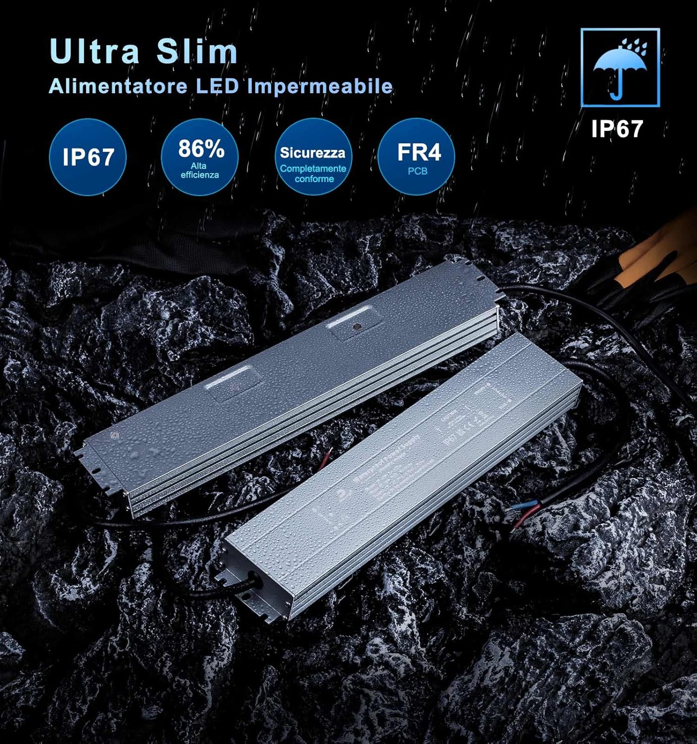 Dusktec Trasformatore LED 12V 200W 16.7A IP67 - immagine 2