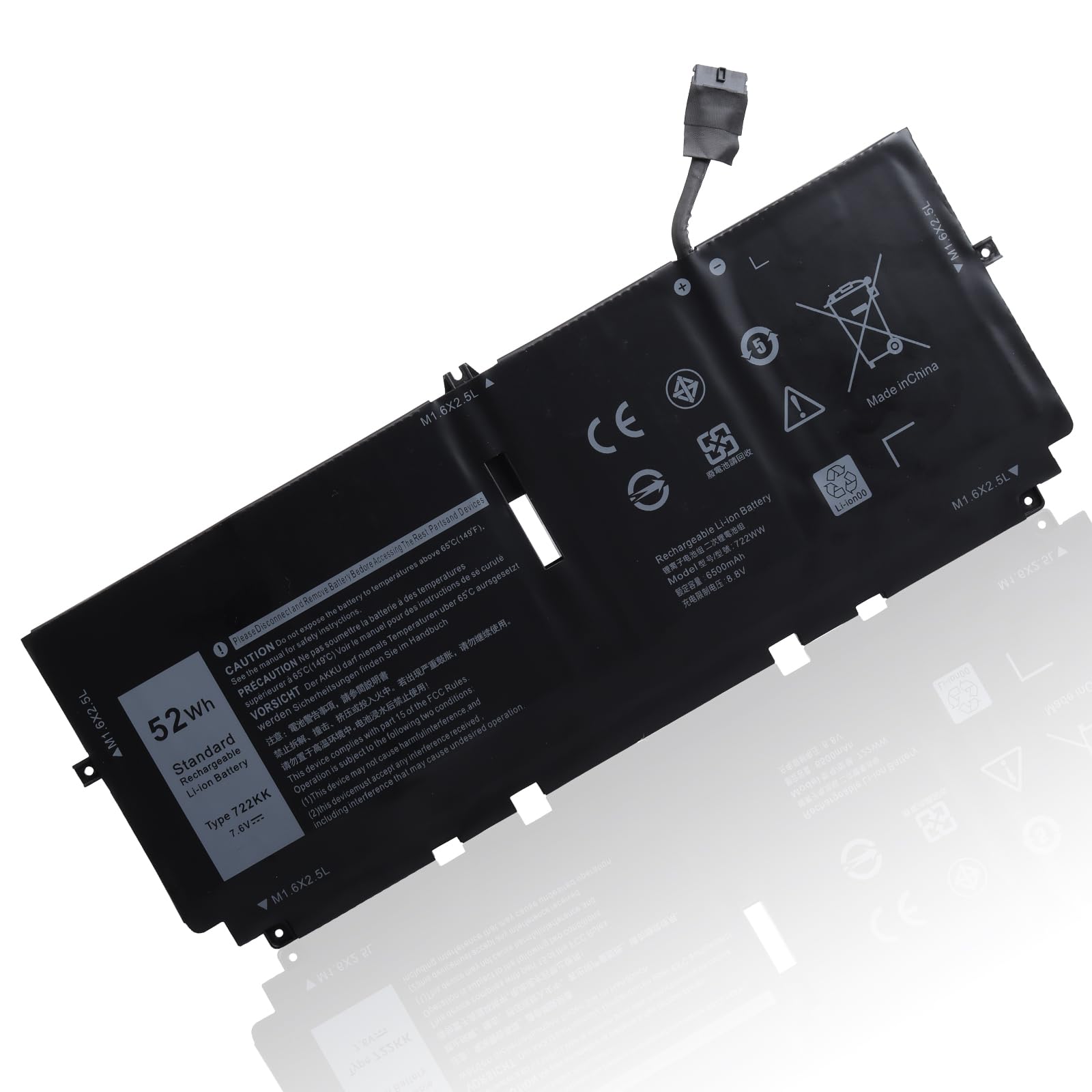 Batteria compatibile 52Wh 722KK per Dell XPS 13 9300 9310 9380 (Edizione 2020) Serie WN0N0 0WN0N0 2XXFW FP86V 02XXFW P117G P117G002 P117G001 Batteria Notebook 7.6 V / 6500. 0 mAh