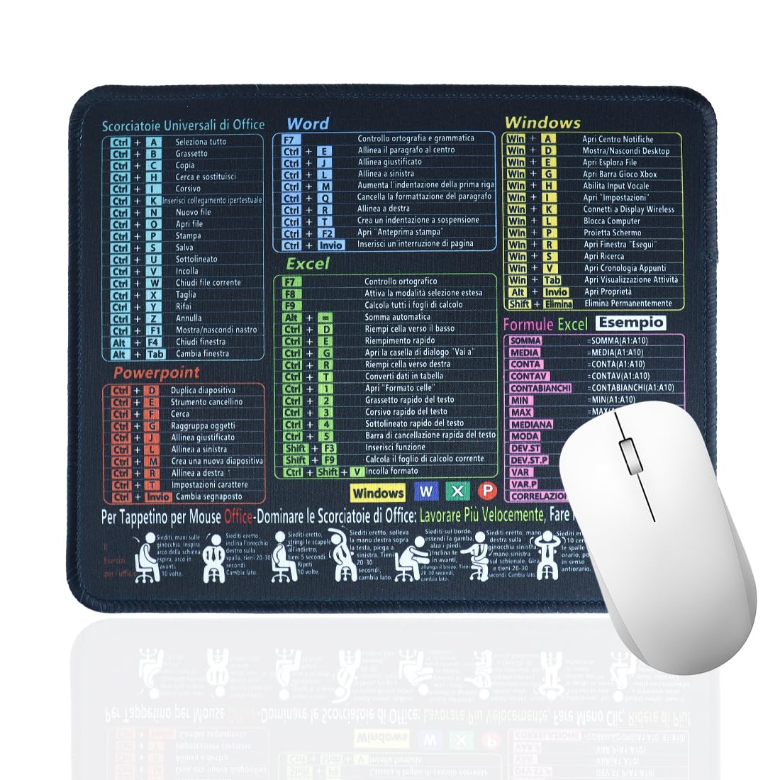 Tappetino Mouse Nero con Scorciatoie Excel
