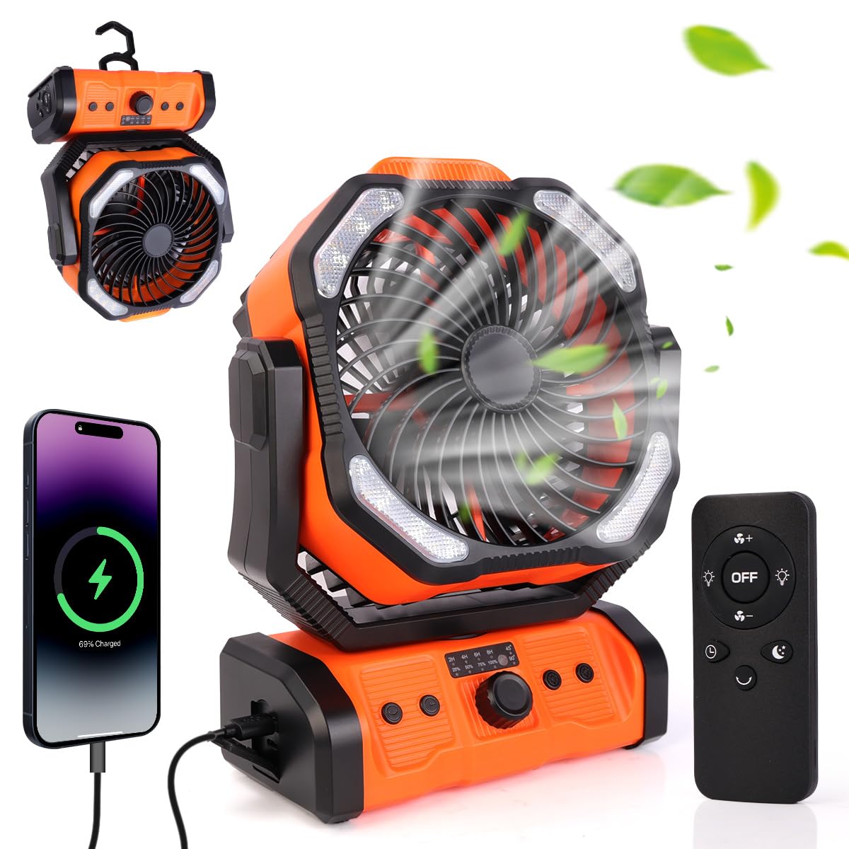 Elzo Ventilatore da Campeggio con Luce LED 20000mAh