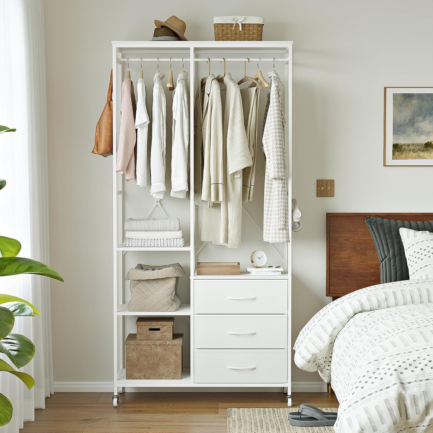 Appendiabiti con Cassetti e Ripiani Regolabili, Bianco - immagine 8