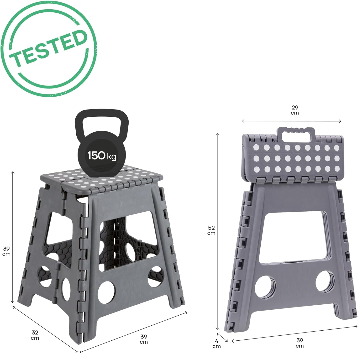 Arregui TB-039-G Sgabello Pieghevole Multiuso 39cm, Grigio - immagine 2
