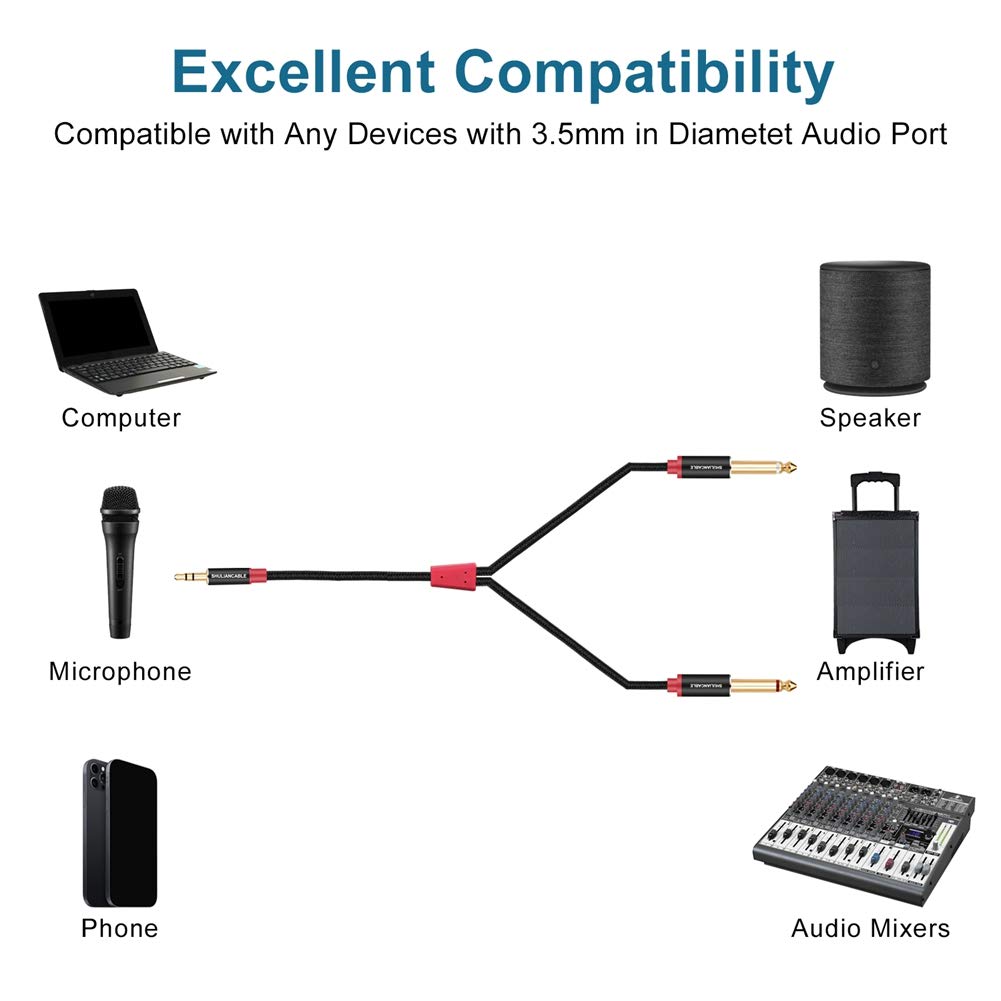 Shuliancable Cavo Audio Jack 3,5mm a Doppio 6,35mm (2M) - immagine 2