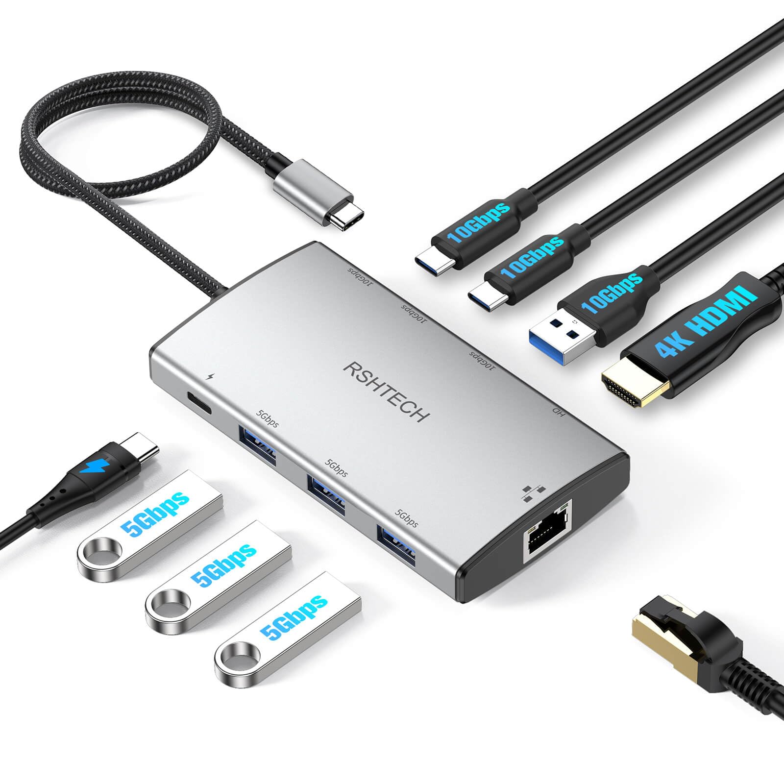 Rshtech Hub USB-C 10Gbps 9 in 1, RSH-T09