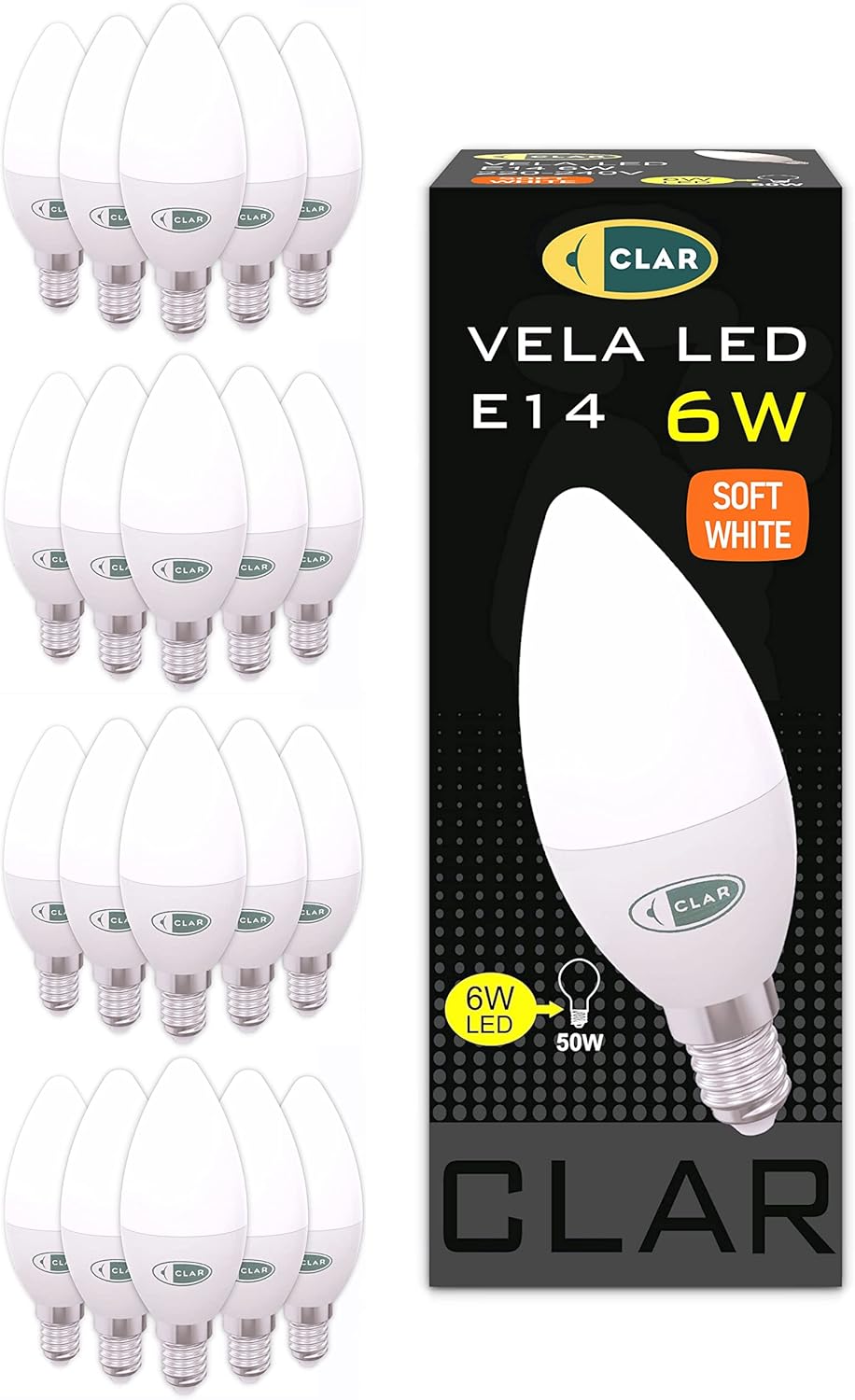 Clar 20x Lampadine LED E14 Candela 6W Effetto Fiamma