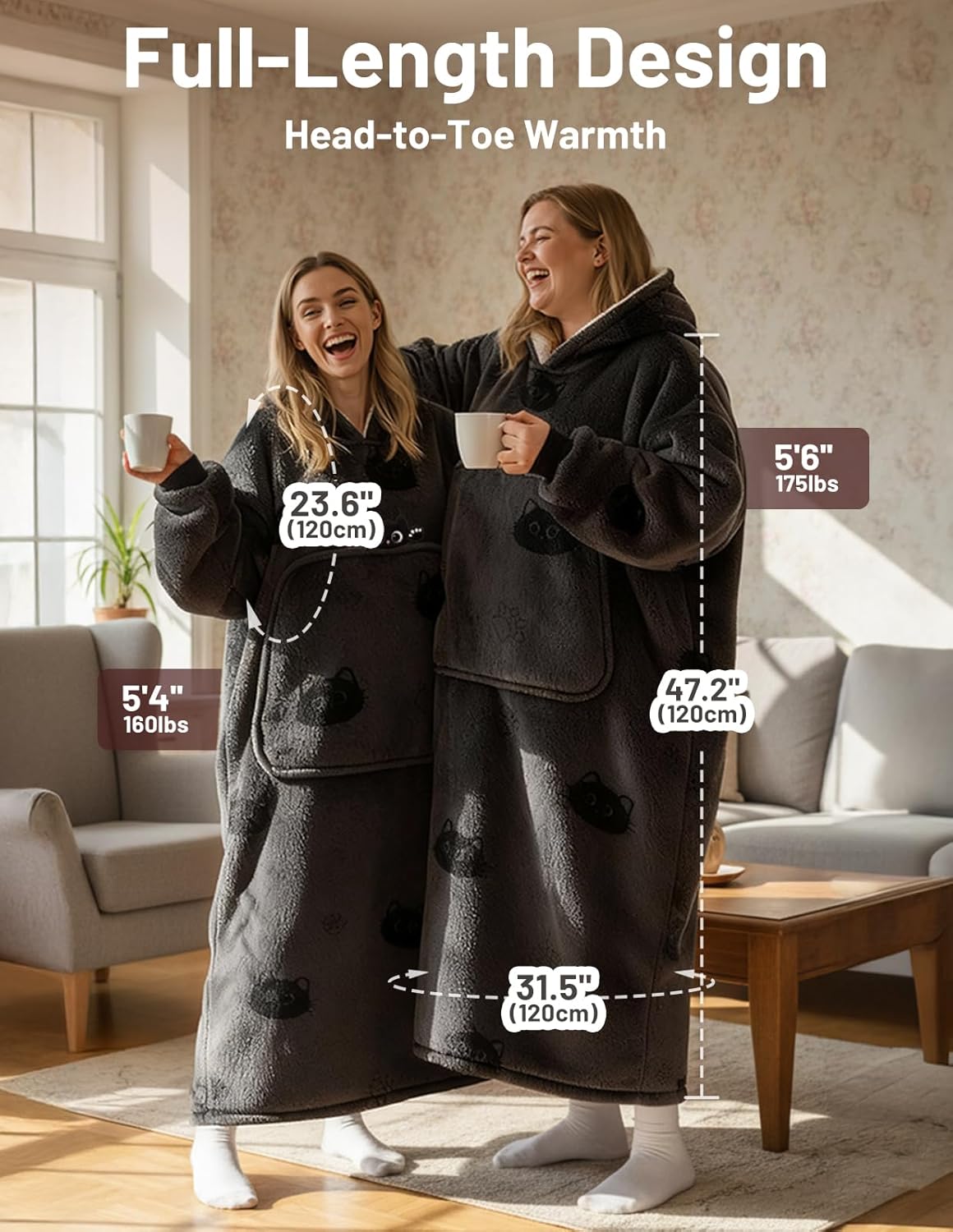 Mewaii Coperta Indossabile con Cappuccio Gatto Nero - immagine 3