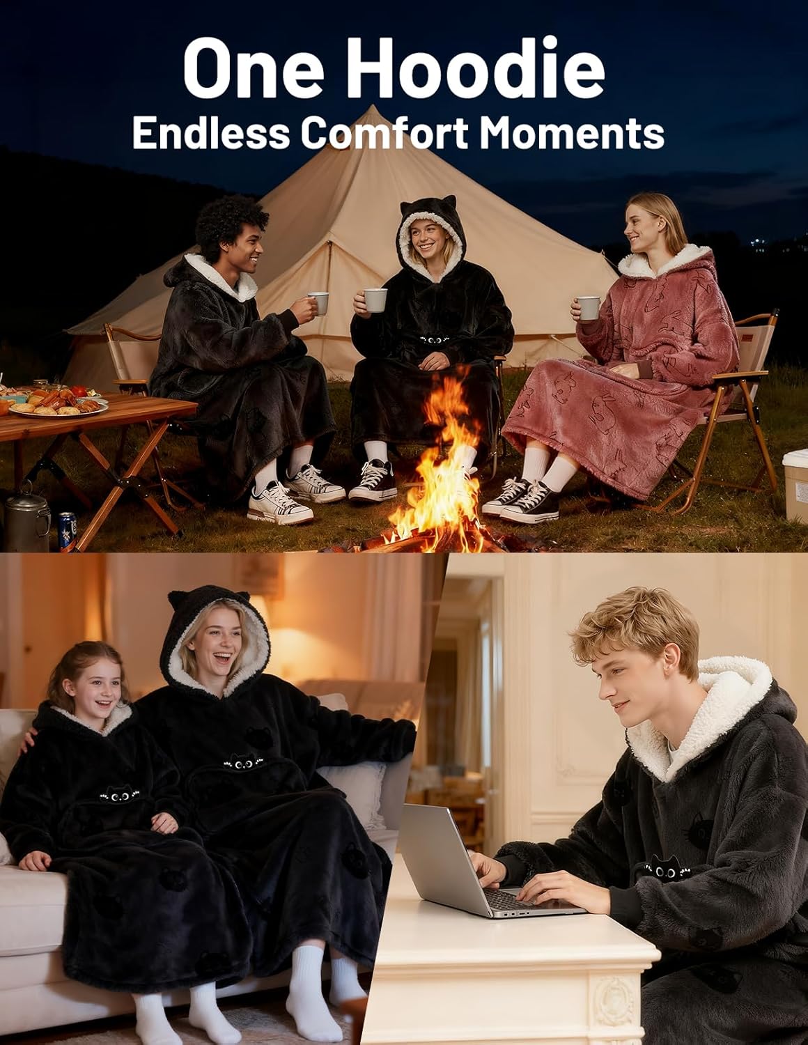 Mewaii Coperta Indossabile con Cappuccio Gatto Nero - immagine 5