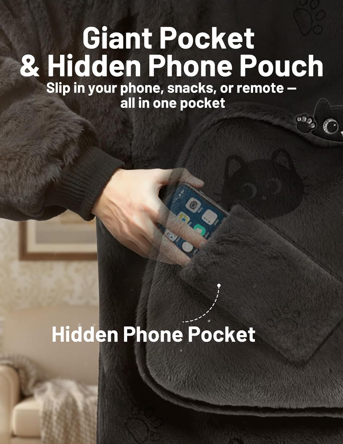 Mewaii Coperta Indossabile con Cappuccio Gatto Nero - immagine 8