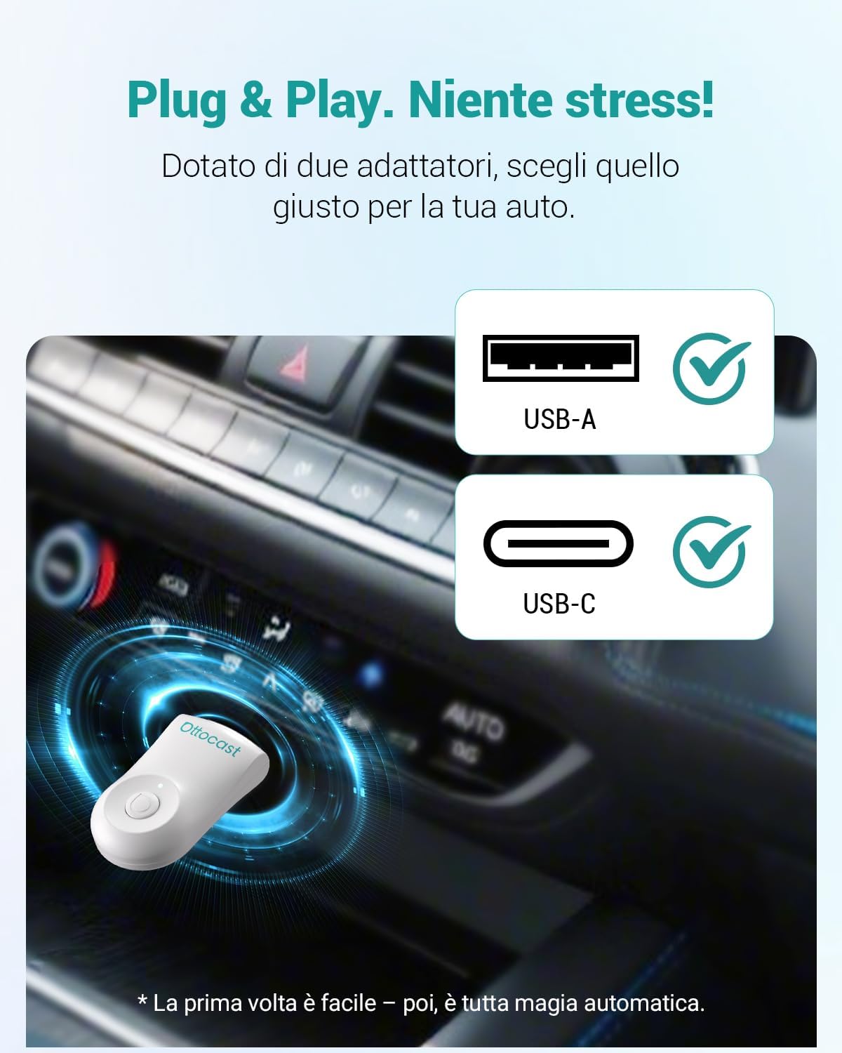 Ottocast MINI Adattatore Wireless CarPlay e Android Auto - immagine 6