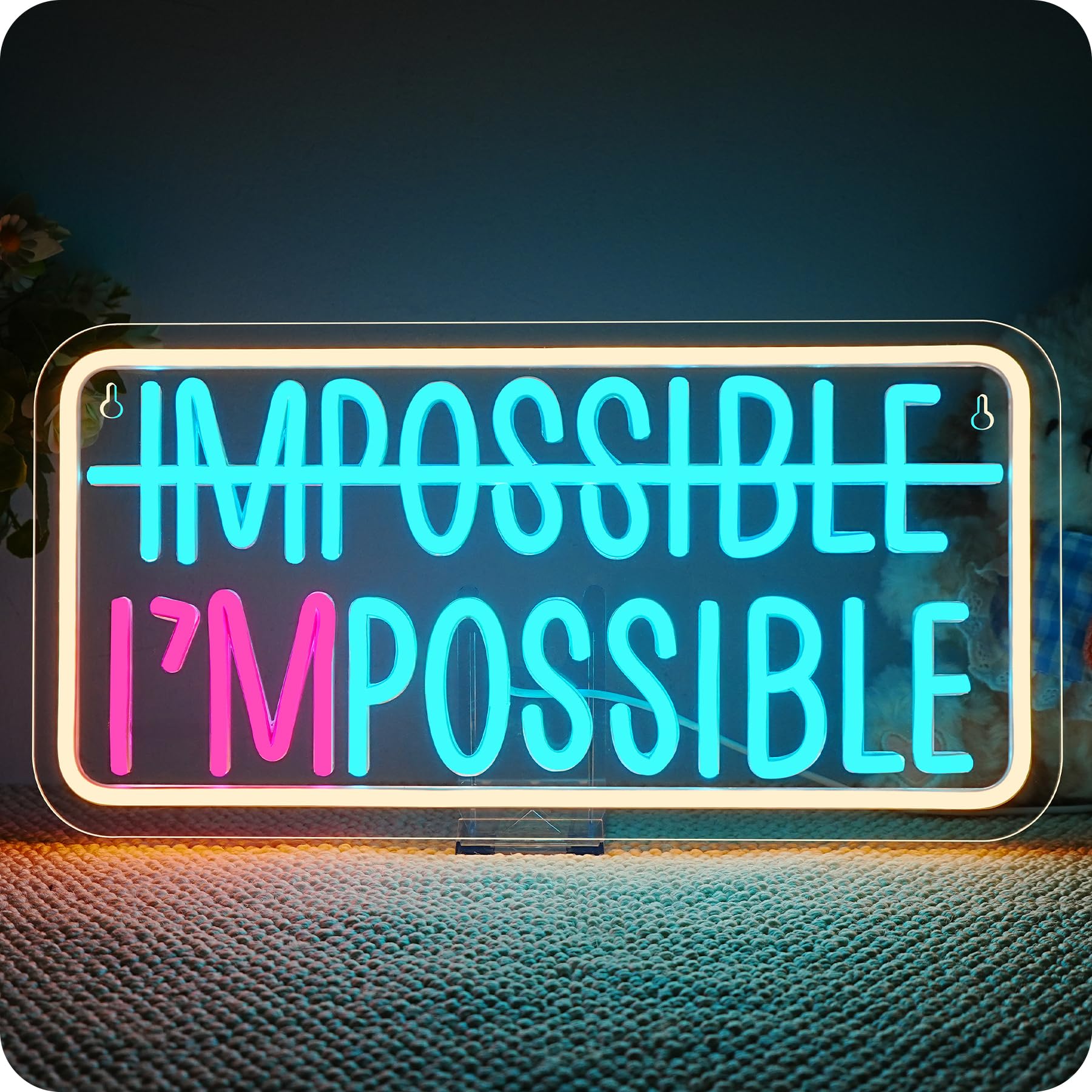 Horseneon Impossible und Not Impossible Neon Targa per decorazione da parete, con LED dimmerabile, scritta con USB per Man Cave Dorm Office Home Gym Gamer Room Decorazioni