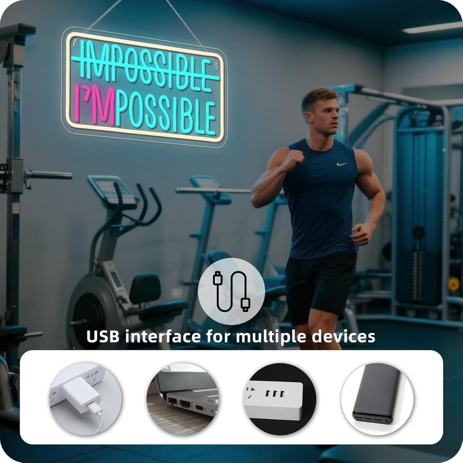 Horseneon Impossible und Not Impossible Neon Targa per decorazione da parete, con LED dimmerabile, scritta con USB per Man Cave Dorm Office Home Gym Gamer Room Decorazioni - immagine 5