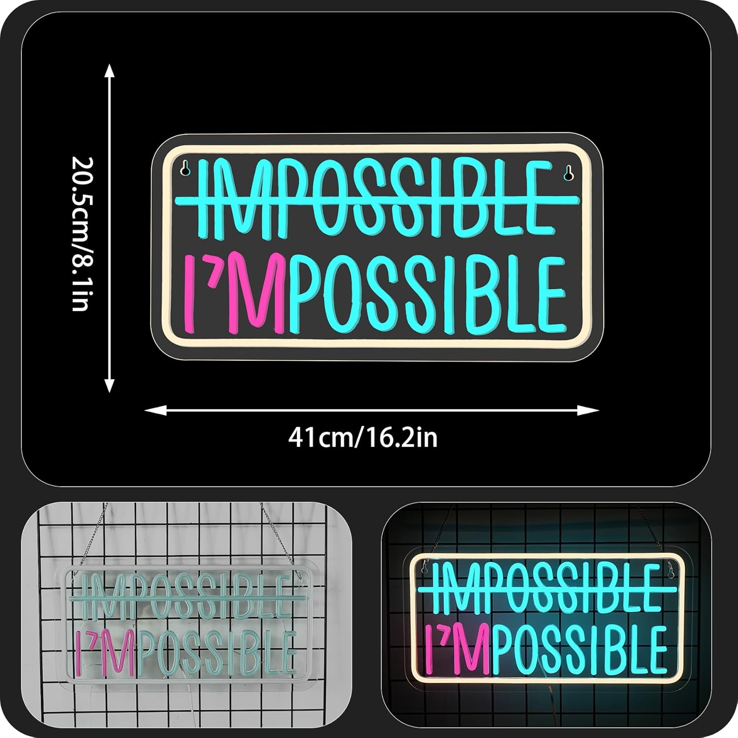 Horseneon Impossible und Not Impossible Neon Targa per decorazione da parete, con LED dimmerabile, scritta con USB per Man Cave Dorm Office Home Gym Gamer Room Decorazioni - immagine 6