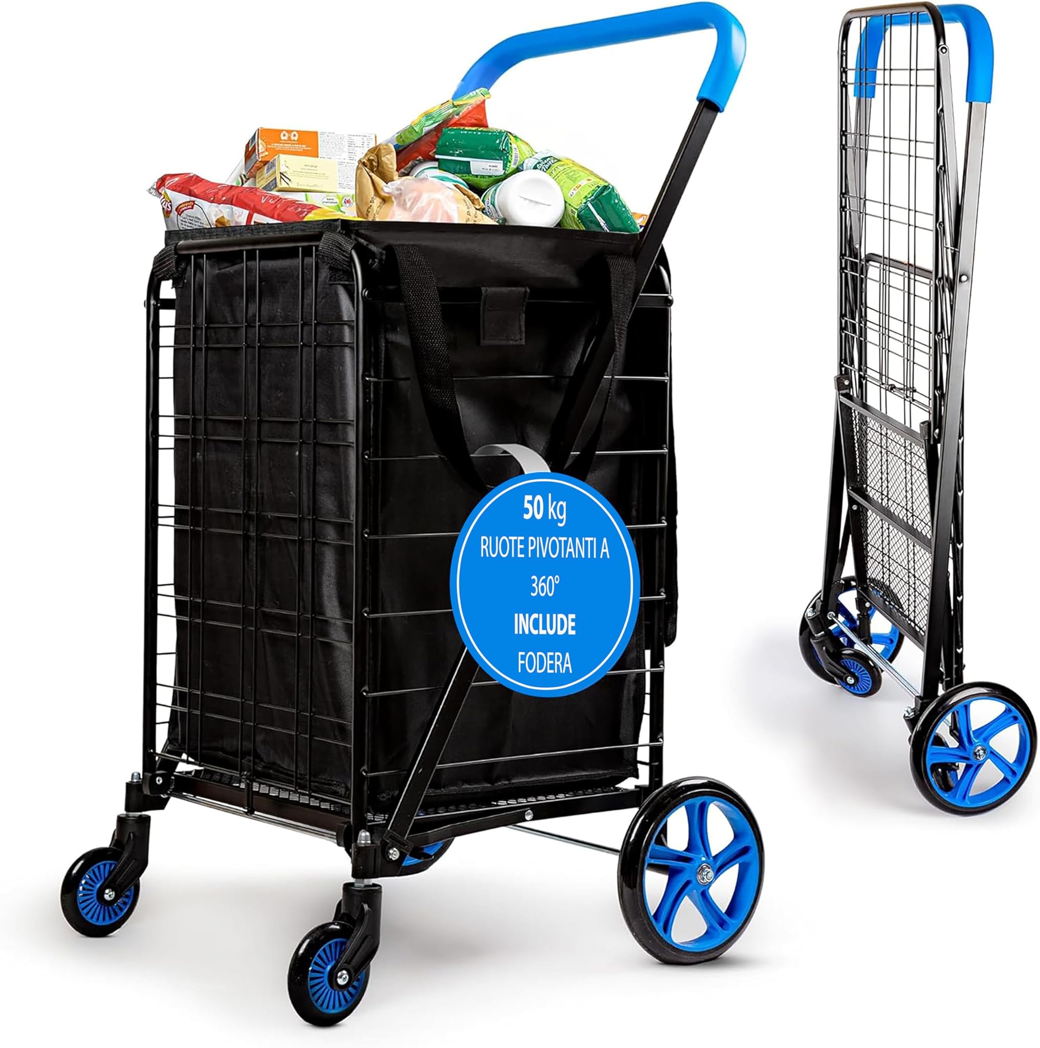 Serenelife Carrello Spesa Grande 50kg, Blu