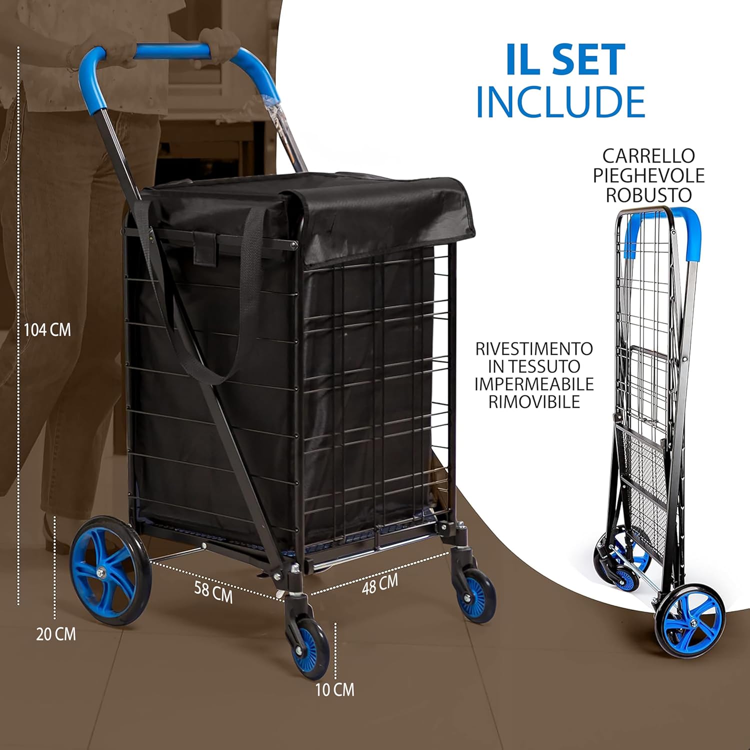 Serenelife Carrello Spesa Grande 50kg, Blu - immagine 3