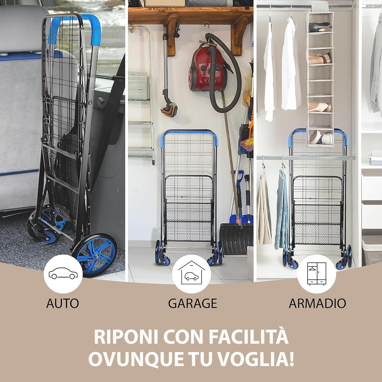 Serenelife Carrello Spesa Grande 50kg, Blu - immagine 4
