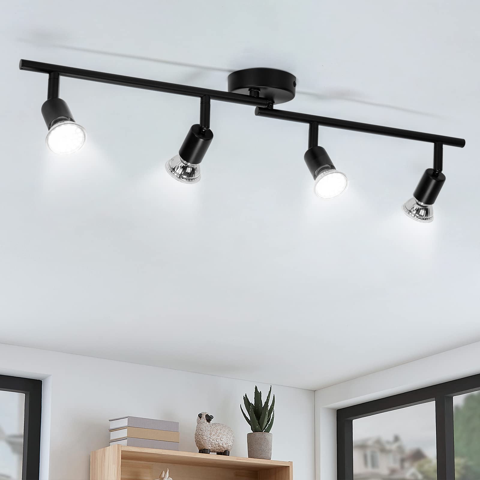 Wowatt Faretti LED Soffitto Neri Orientabili 4 Luci