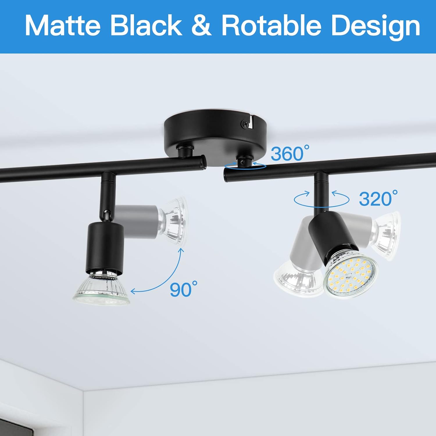 Wowatt Faretti LED Soffitto Neri Orientabili 4 Luci - immagine 2