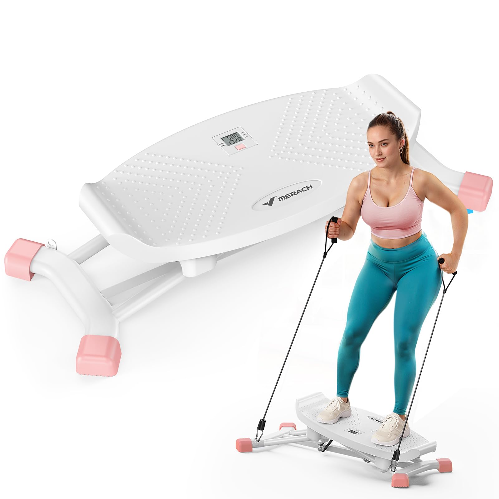 MERACH Balance Board Laterale per Adulti con Display, Tavola di Equilibrio con 2 Fasce di Resistenza, fino a 136 kg, per Riabilitazione & Coordinazione, Home Gym, Principianti - Bianco
