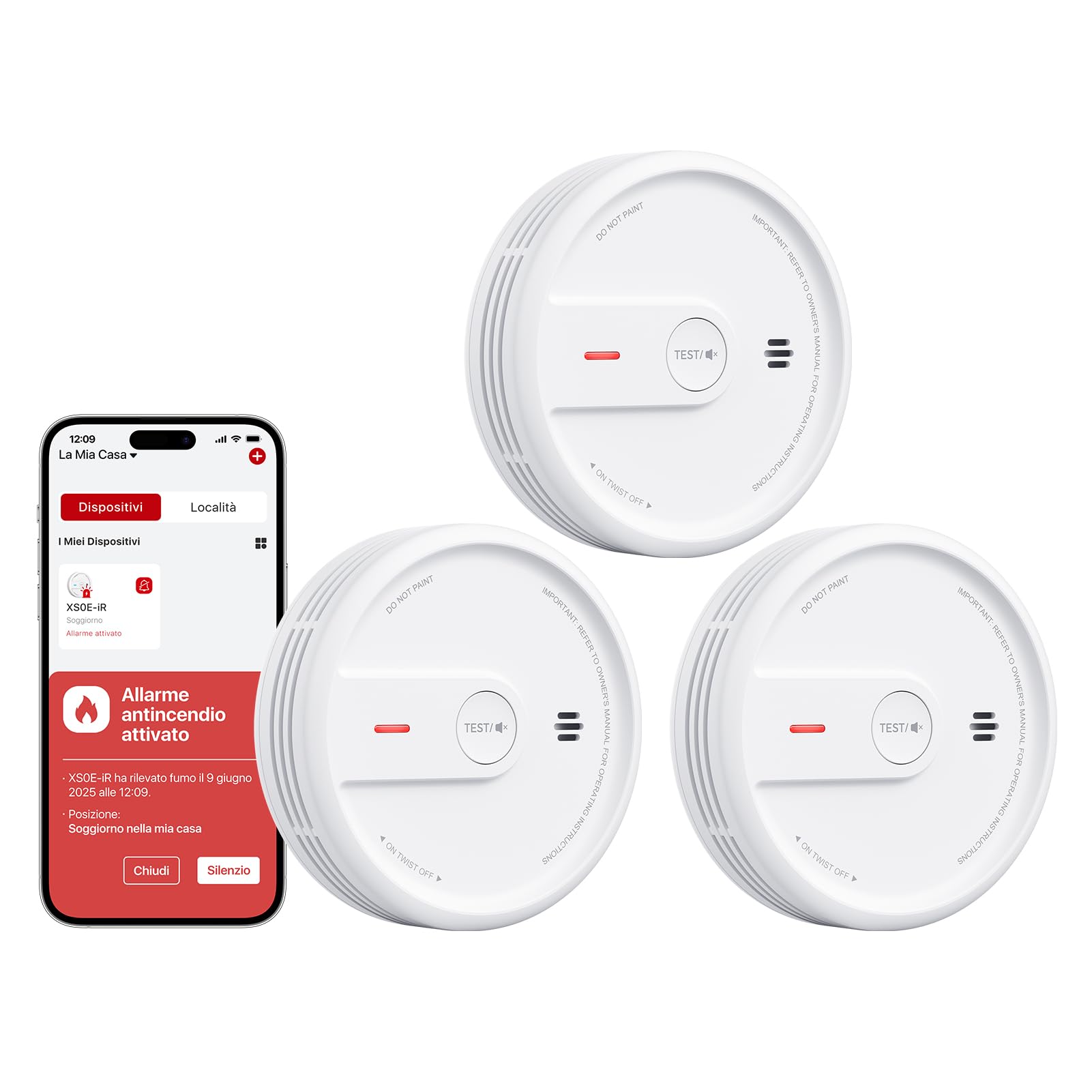 X-sense Rilevatore di Fumo Wi-Fi con App, 3 Pezzi
