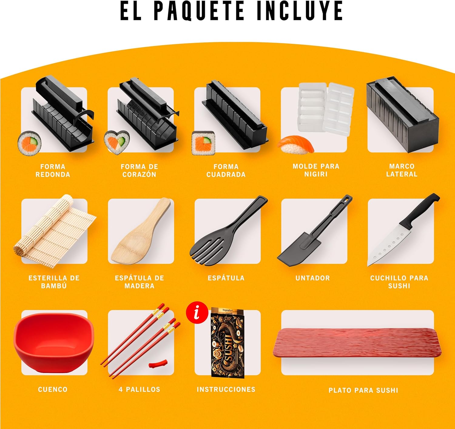 Kit per Sushi da 15 Pezzi con Stampi e Tappetino - immagine 2