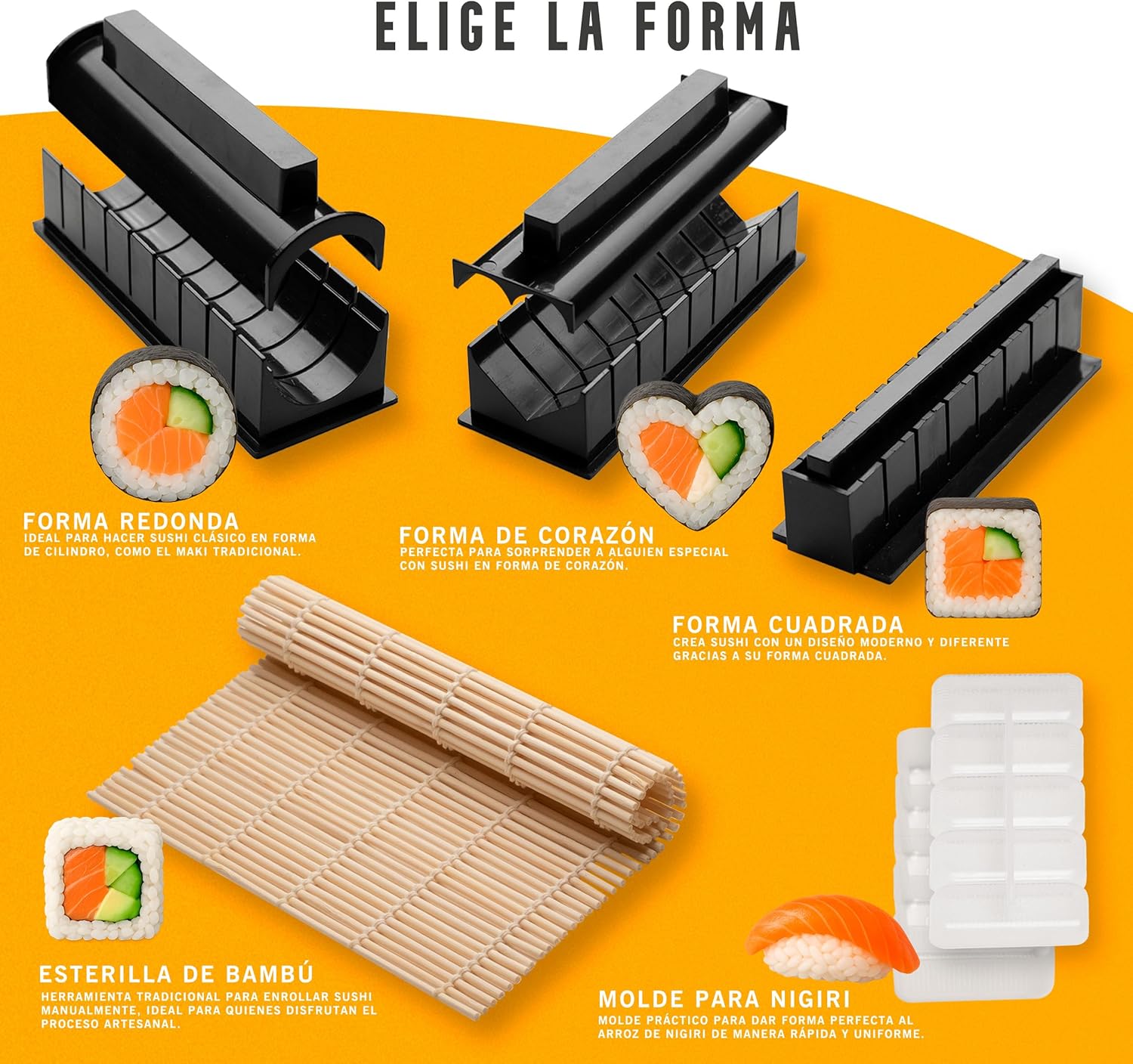Kit per Sushi da 15 Pezzi con Stampi e Tappetino - immagine 4