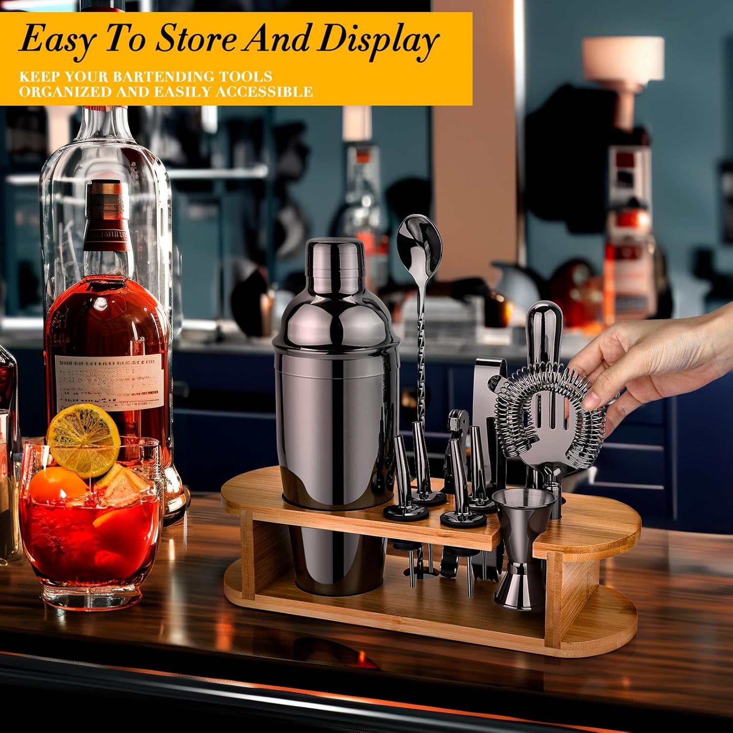 Set Shaker da Cocktail Professionale 12 Pezzi con Supporto - immagine 5