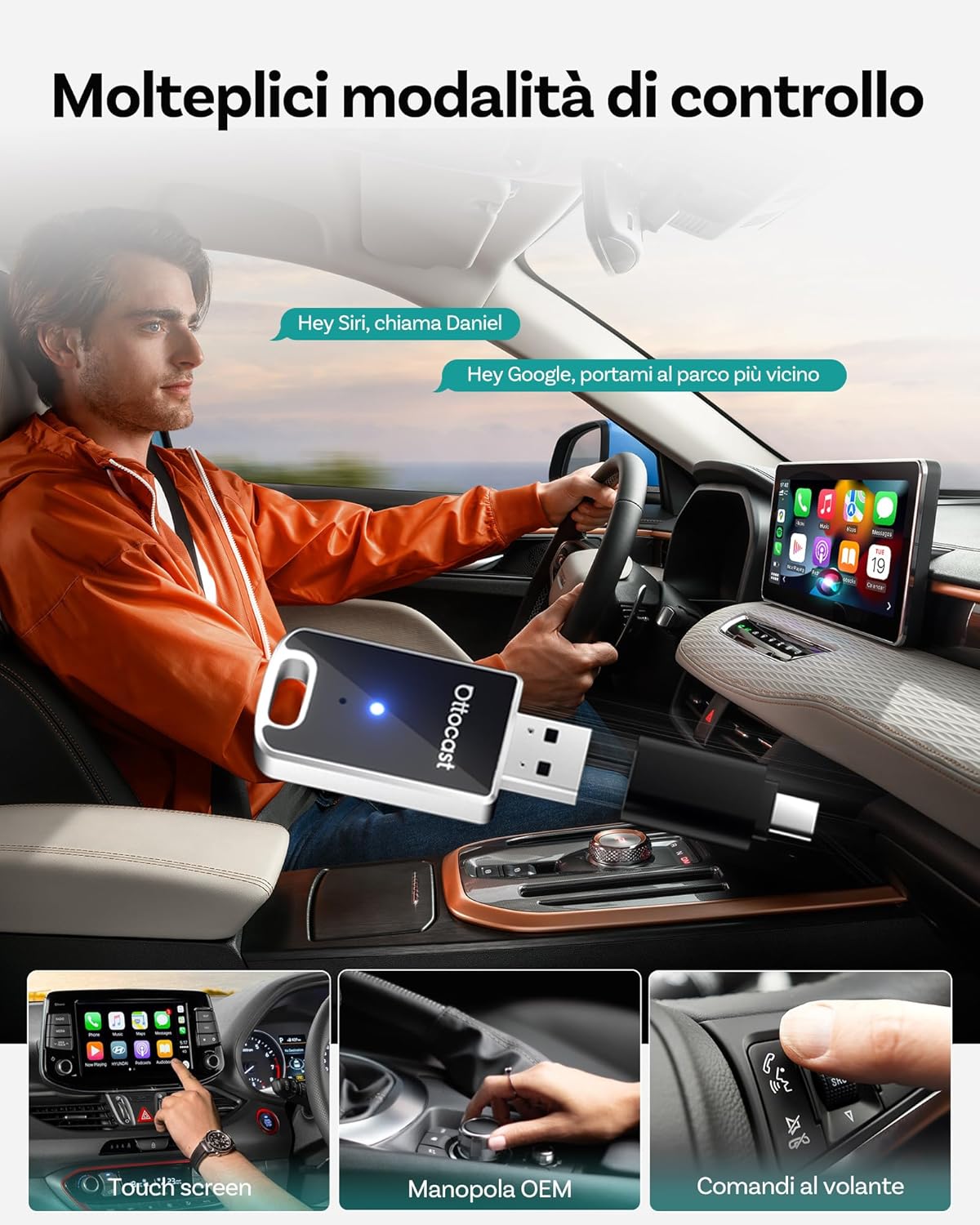 Ottocast Mini Adattatore Carplay Wireless 2 in 1 - immagine 2