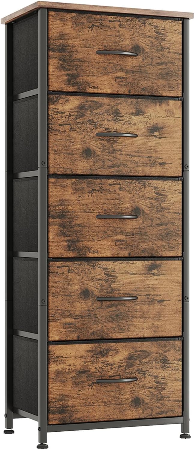 Caiyun Cassettiera in tessuto con 5 cassetti, Marrone Rustico - immagine 1