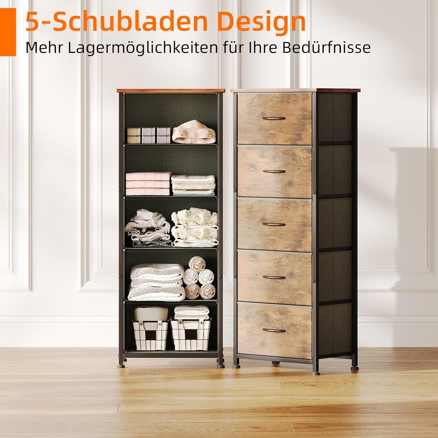 Caiyun Cassettiera in tessuto con 5 cassetti, Marrone Rustico - immagine 4