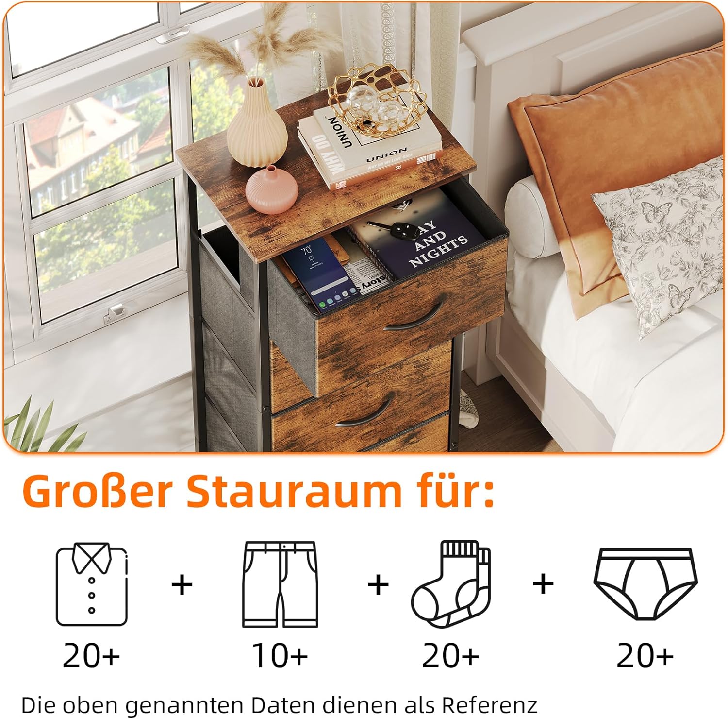 Caiyun Cassettiera in tessuto con 5 cassetti, Marrone Rustico - immagine 5