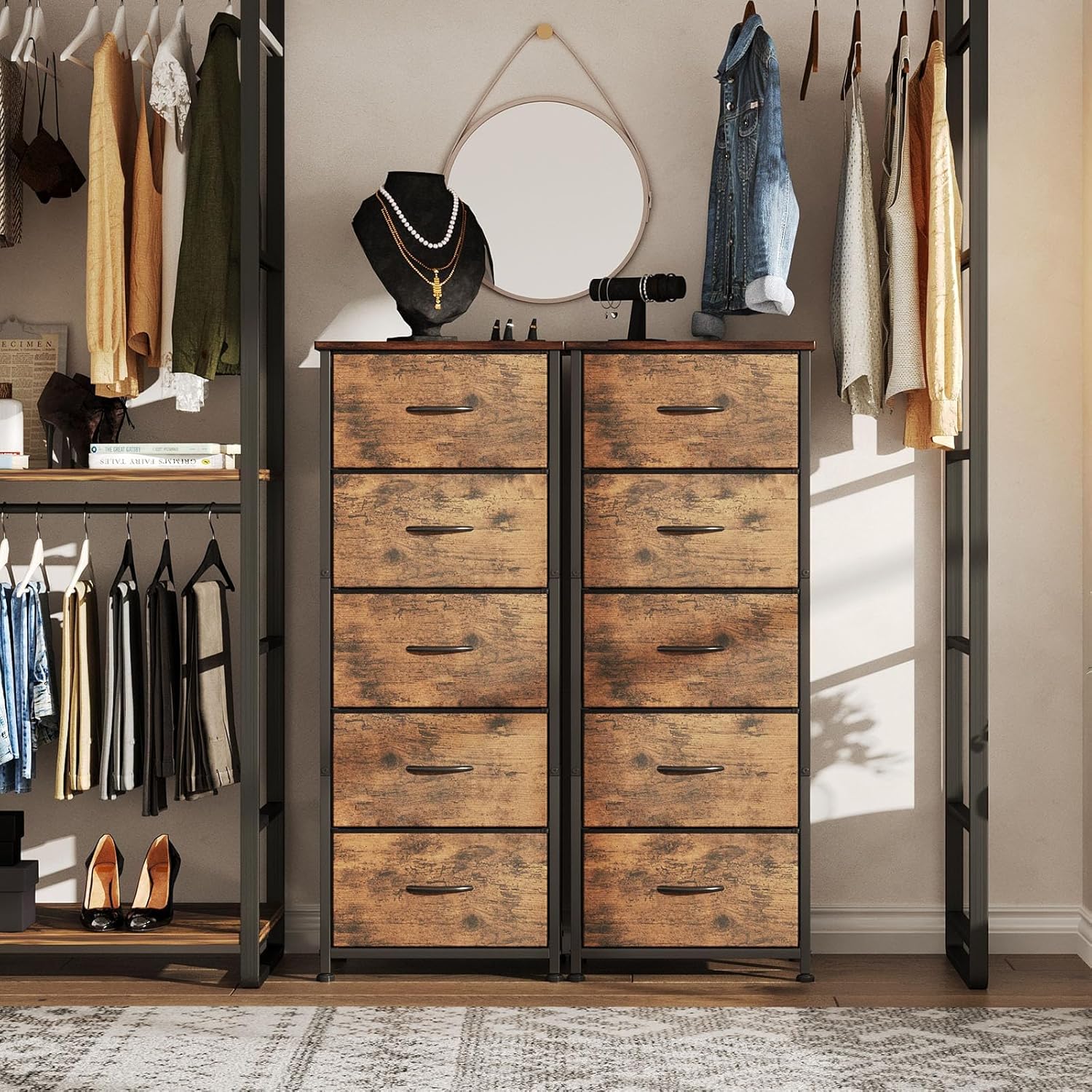 Caiyun Cassettiera in tessuto con 5 cassetti, Marrone Rustico - immagine 6