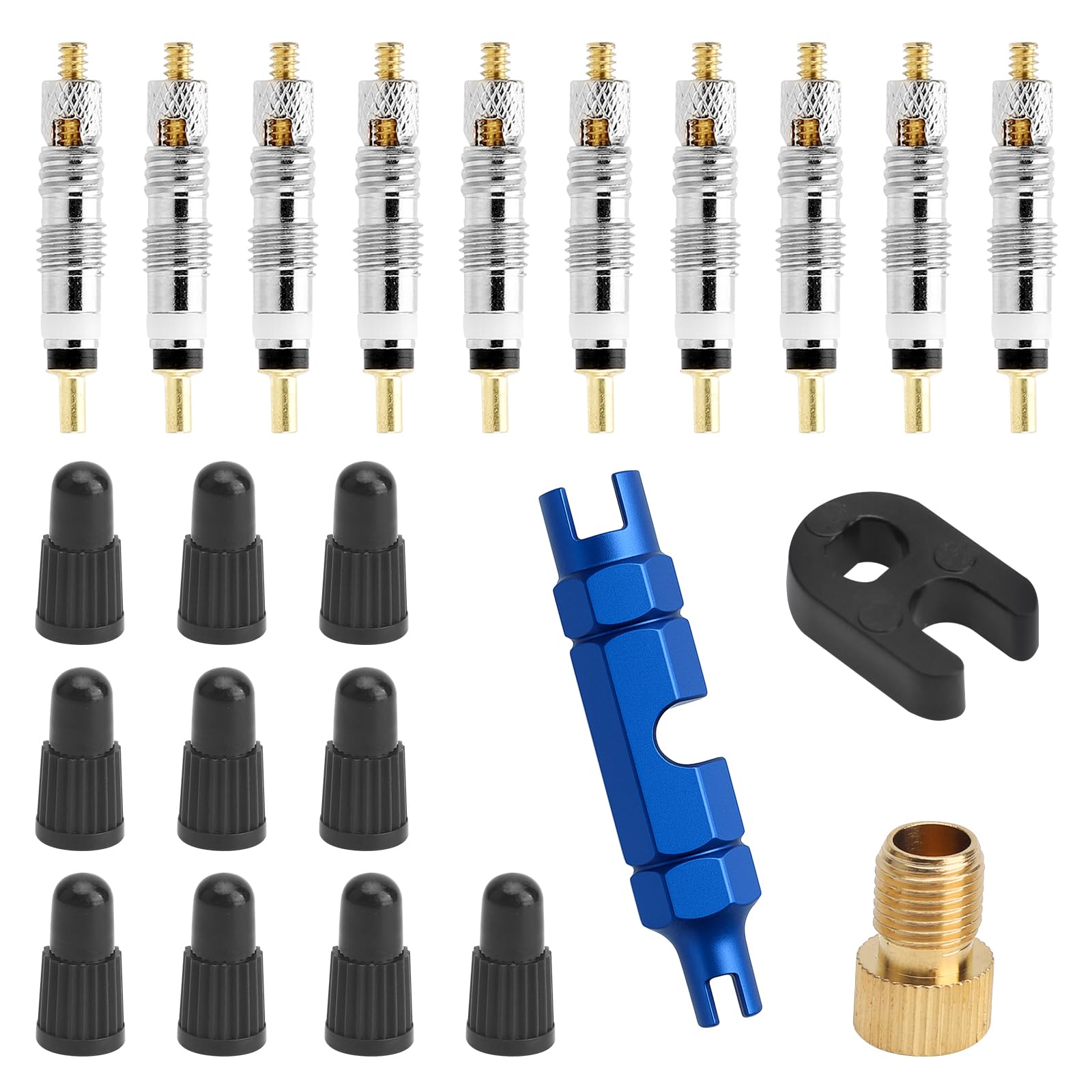 23 pezzi Set di valvole Presta, Kit Riparazione Nucleo Valvola, adattatore per valvola per bicicletta, valvola francese, chiave per valvola, accessori per biciclette e mountain bike