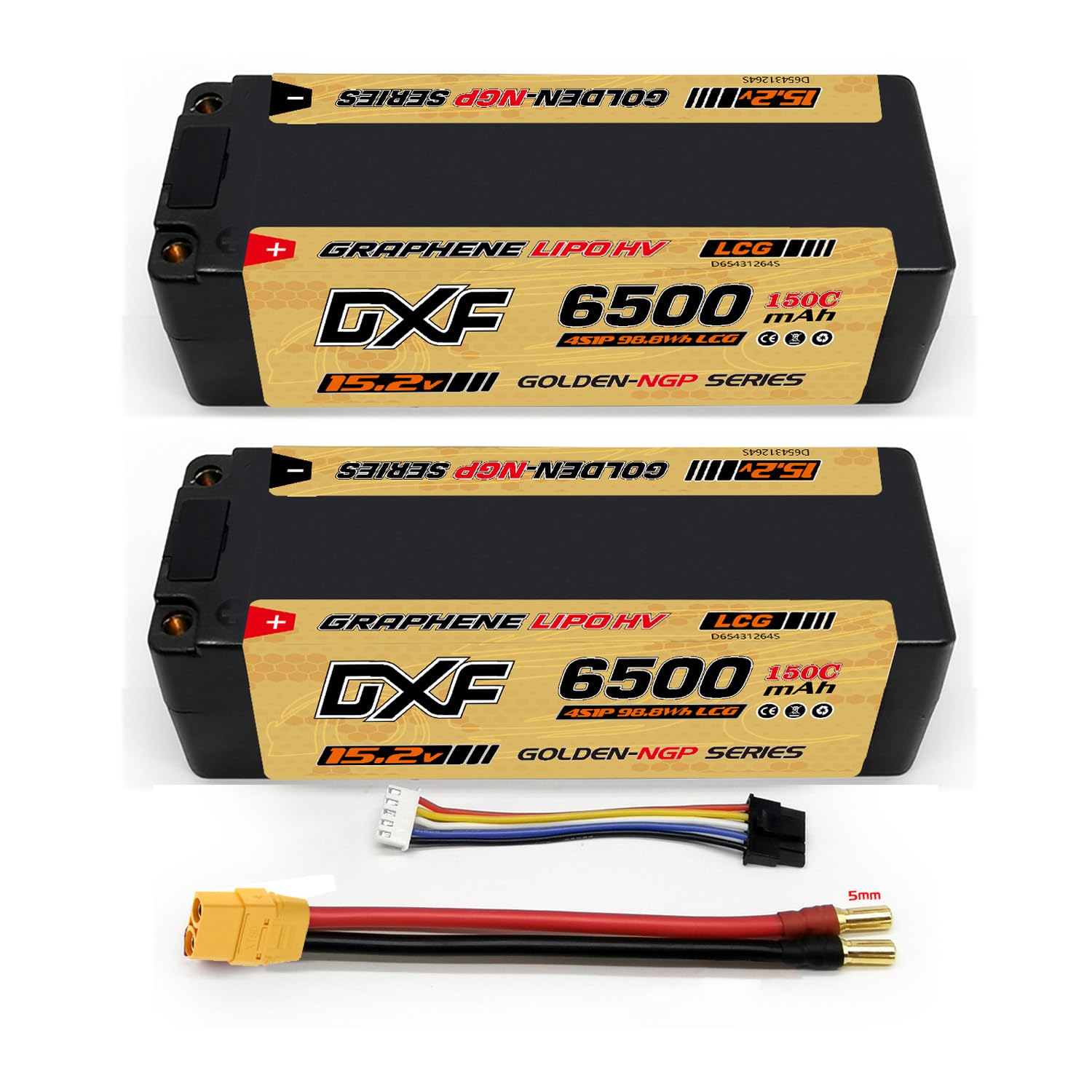 Dxf 2x Batteria Lipo 4S 6500 mAh 150C con XT90