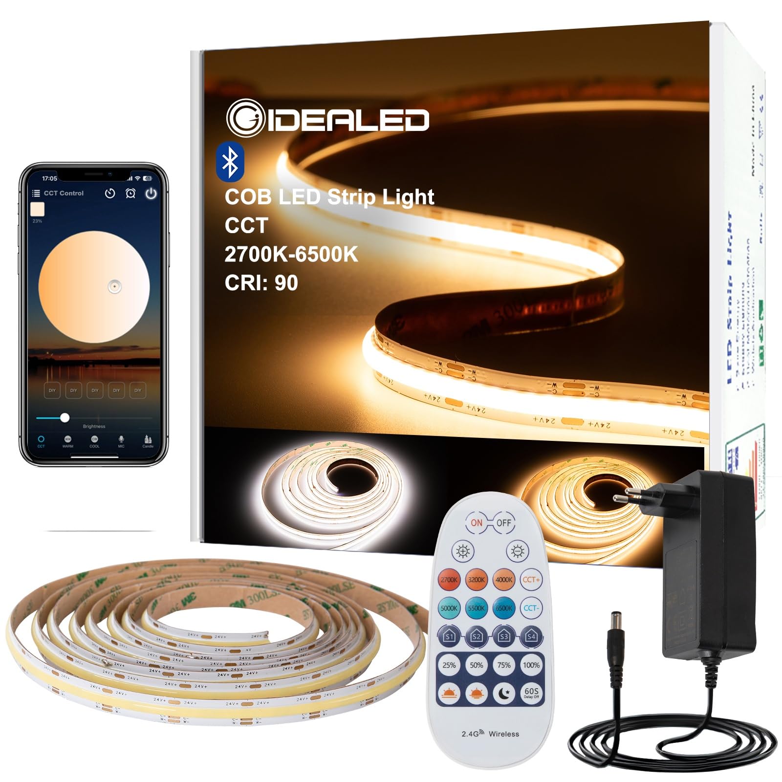 Gidealed Striscia Luci LED COB 5m CCT DC24V