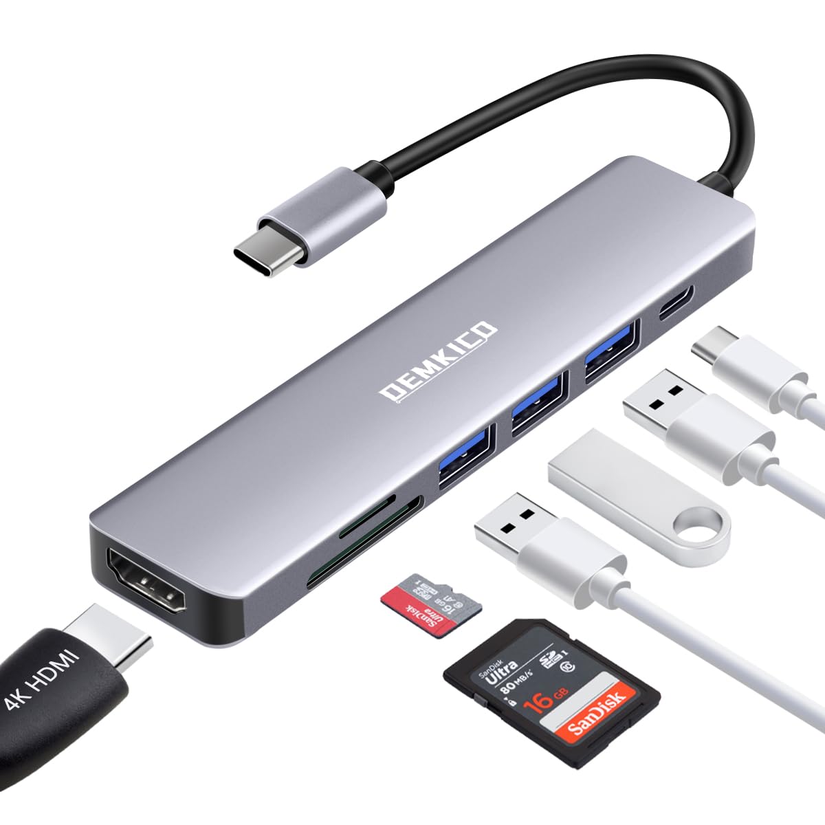 Demkico Hub USB-C 7 in 1 Multiporta con HDMI 4K