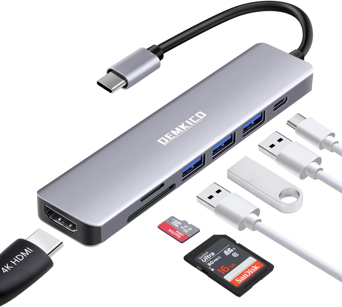 Demkico Hub USB-C 7 in 1 Multiporta con HDMI 4K - immagine 1