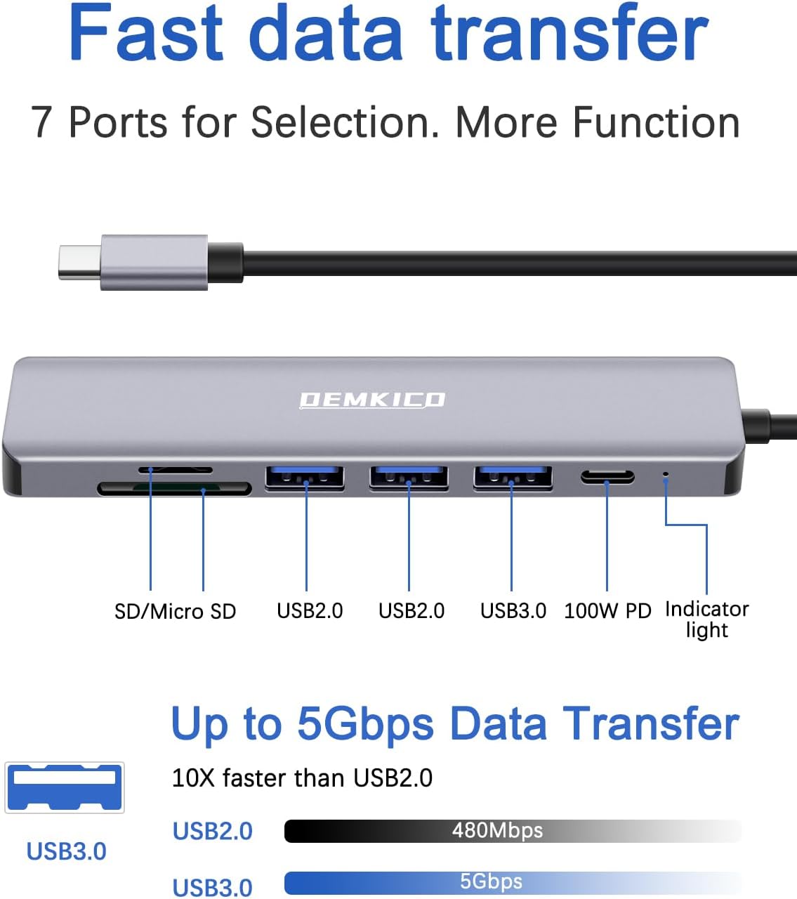 Demkico Hub USB-C 7 in 1 Multiporta con HDMI 4K - immagine 2