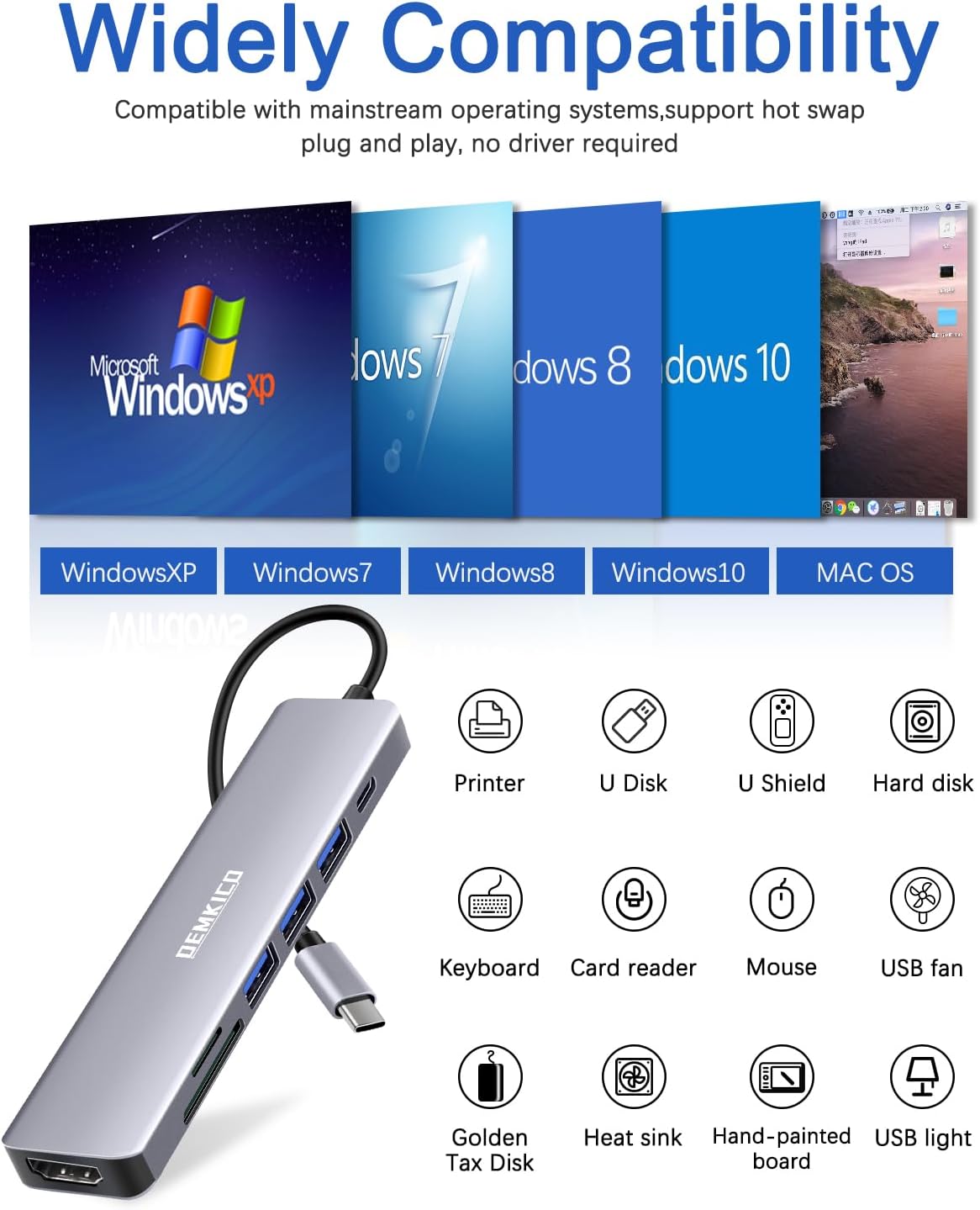 Demkico Hub USB-C 7 in 1 Multiporta con HDMI 4K - immagine 6