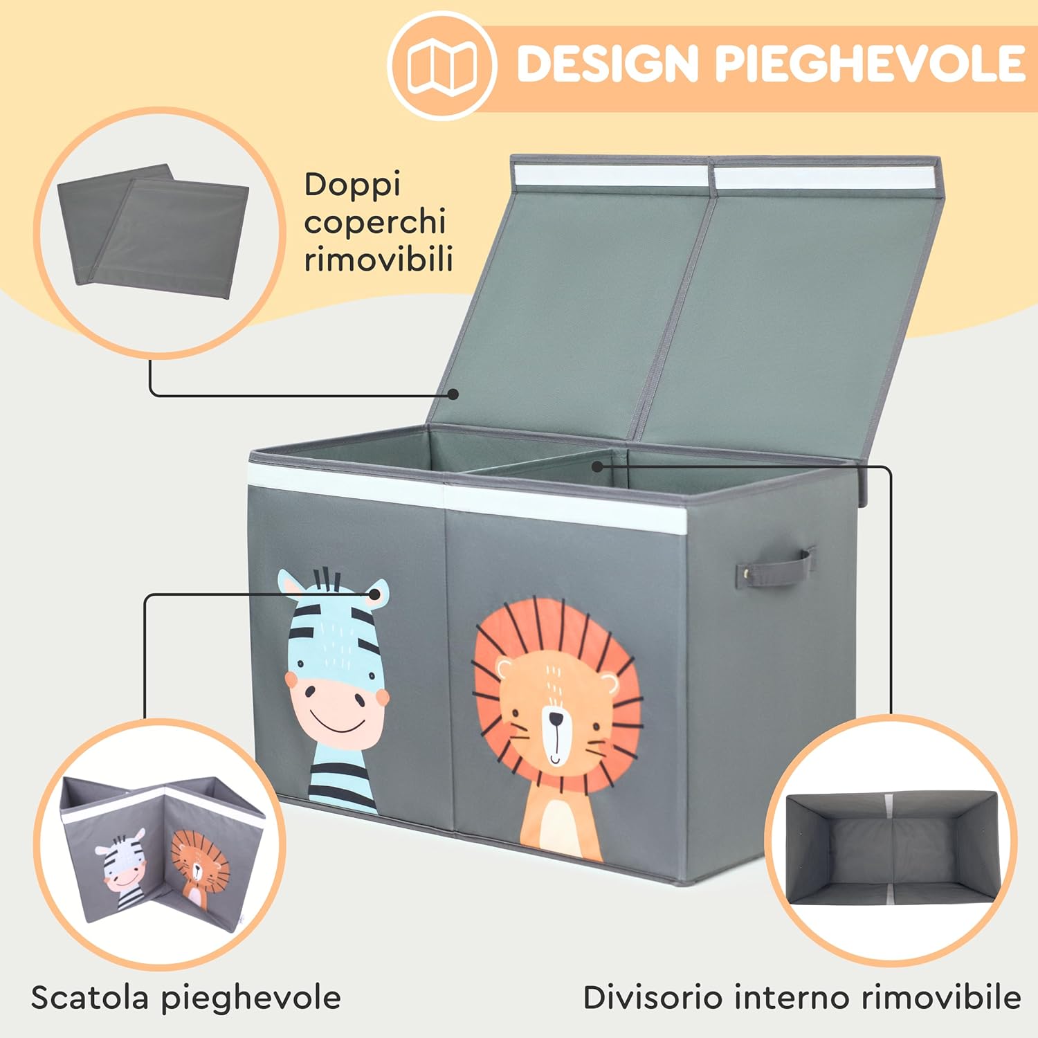 Scatola Porta Giochi Bambini Grigio Pieghevole 78 Litri - immagine 5