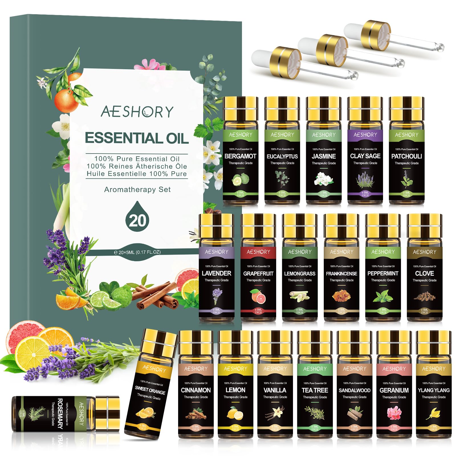 Aeshory Oli Essenziali per Diffusore - Set 20x5ml