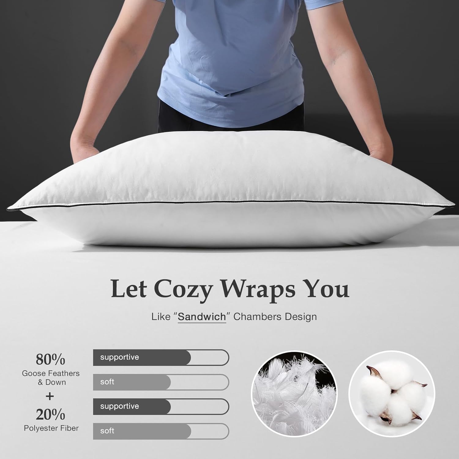 Dwr Luxury Cuscino in Piuma d'Oca 80x80cm (Set 2) - immagine 6