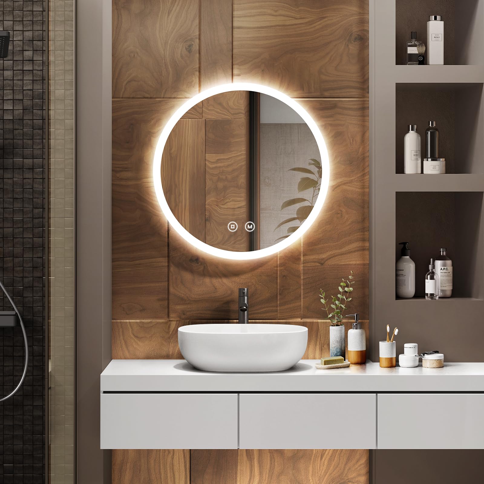 Emke Specchio da Bagno Rotondo Illuminato 50cm