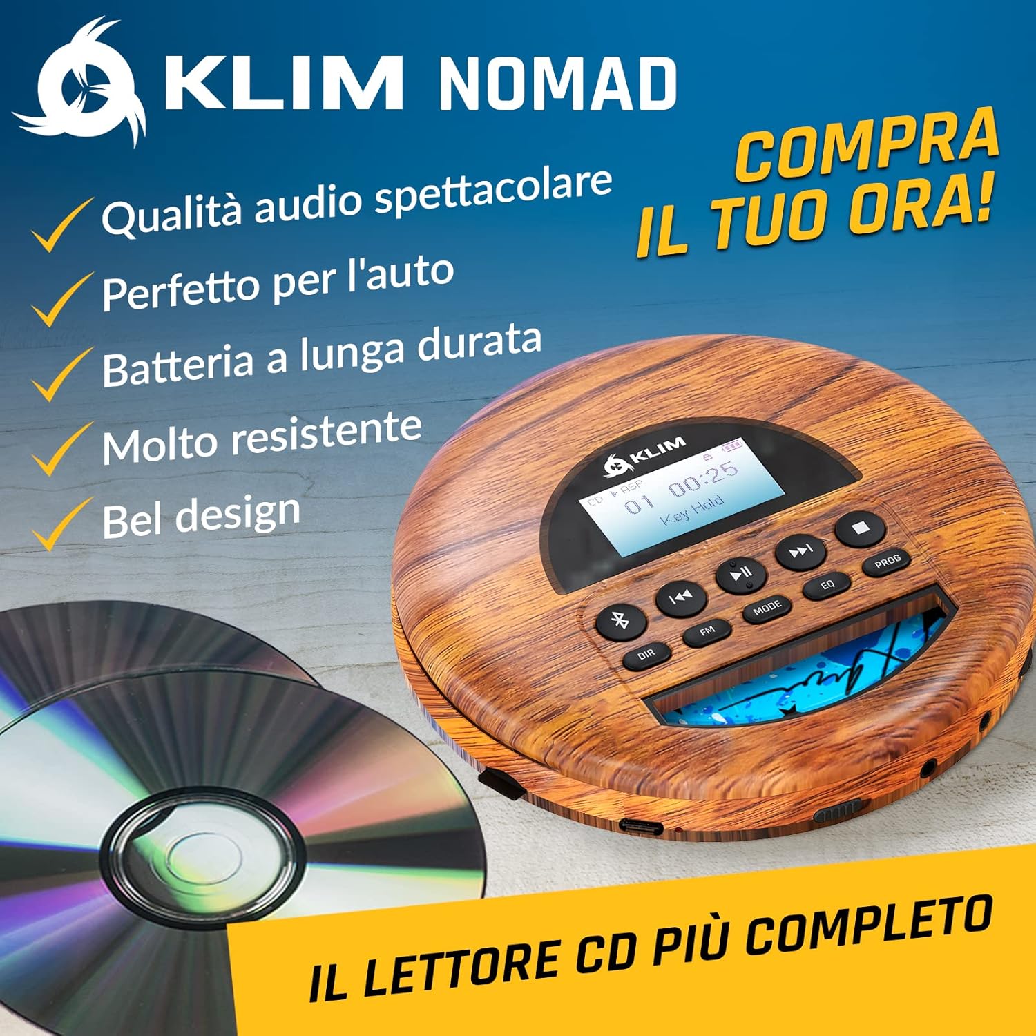 Klim Nomad Wood - Lettore CD Portatile 2024 - immagine 2