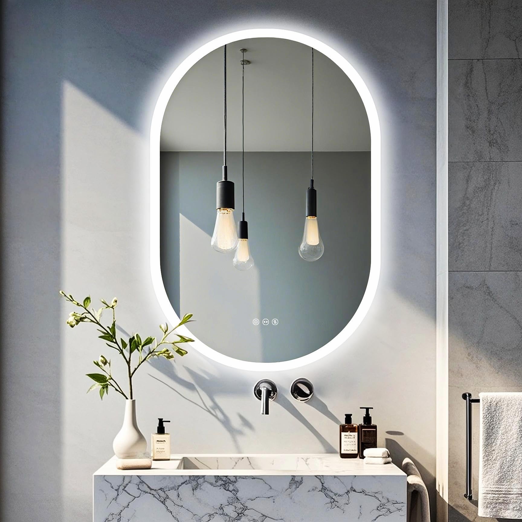 Luvodi Specchio Bagno Ovale a LED 90x60 cm