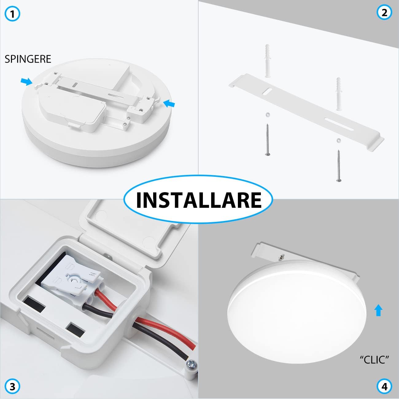 LVWIT Plafoniera a LED Rotonda 18W 1800LM Bianca Neutra 4000k Lampada LED Soffitto Impermeabile IP65 Ideale per Cucina Soggiorno Balcone Corridoio Bagno Camera da letto Ø220mm*50mm - immagine 5