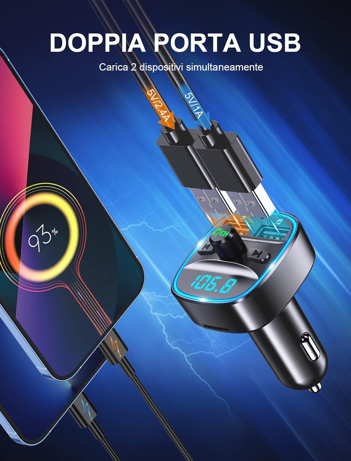 Mohard Trasmettitore FM Bluetooth 5.3 Auto - immagine 2