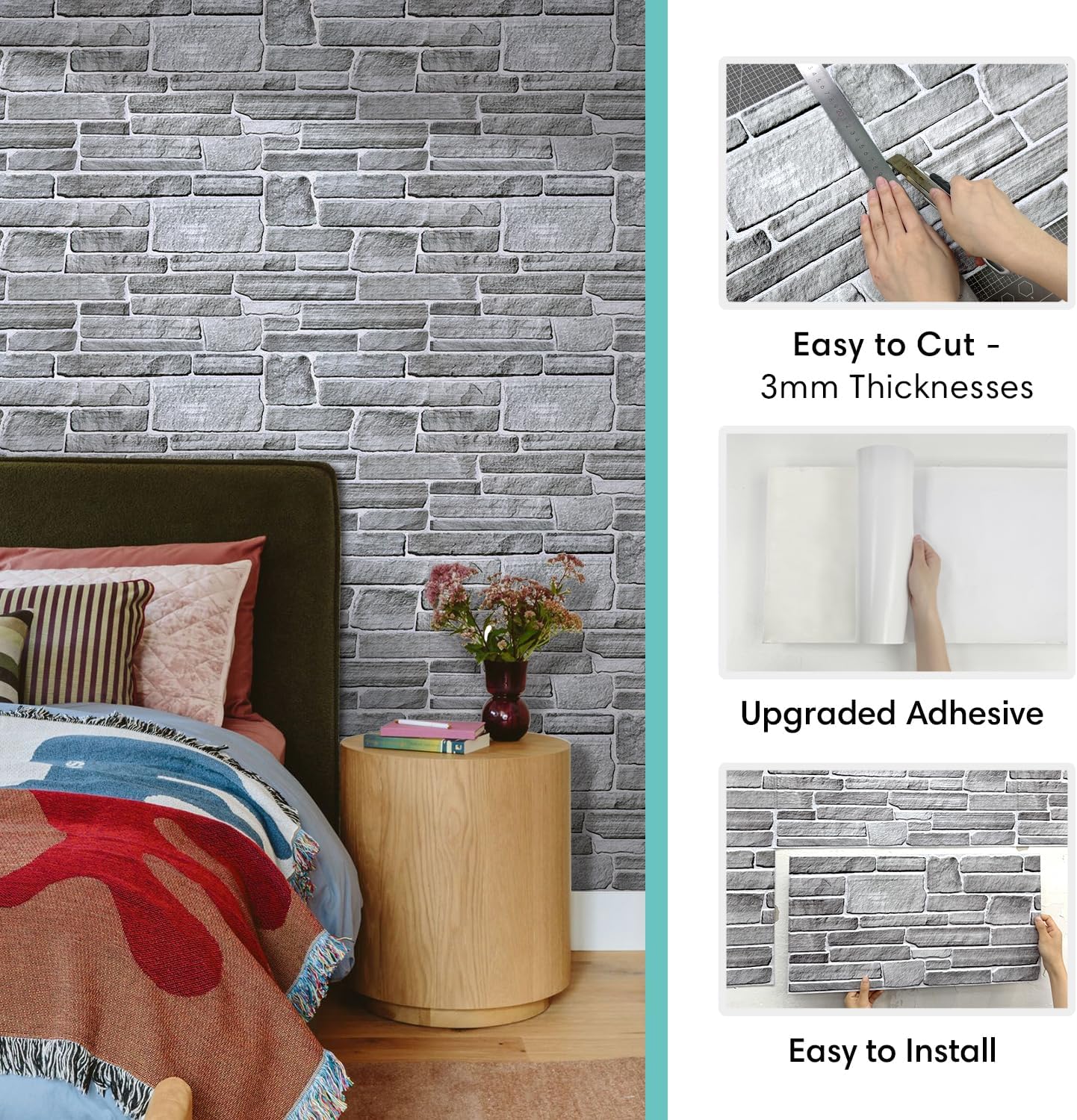 Commomy Pannelli Murali 3D Adesivi Mattone (12 pz) - immagine 6