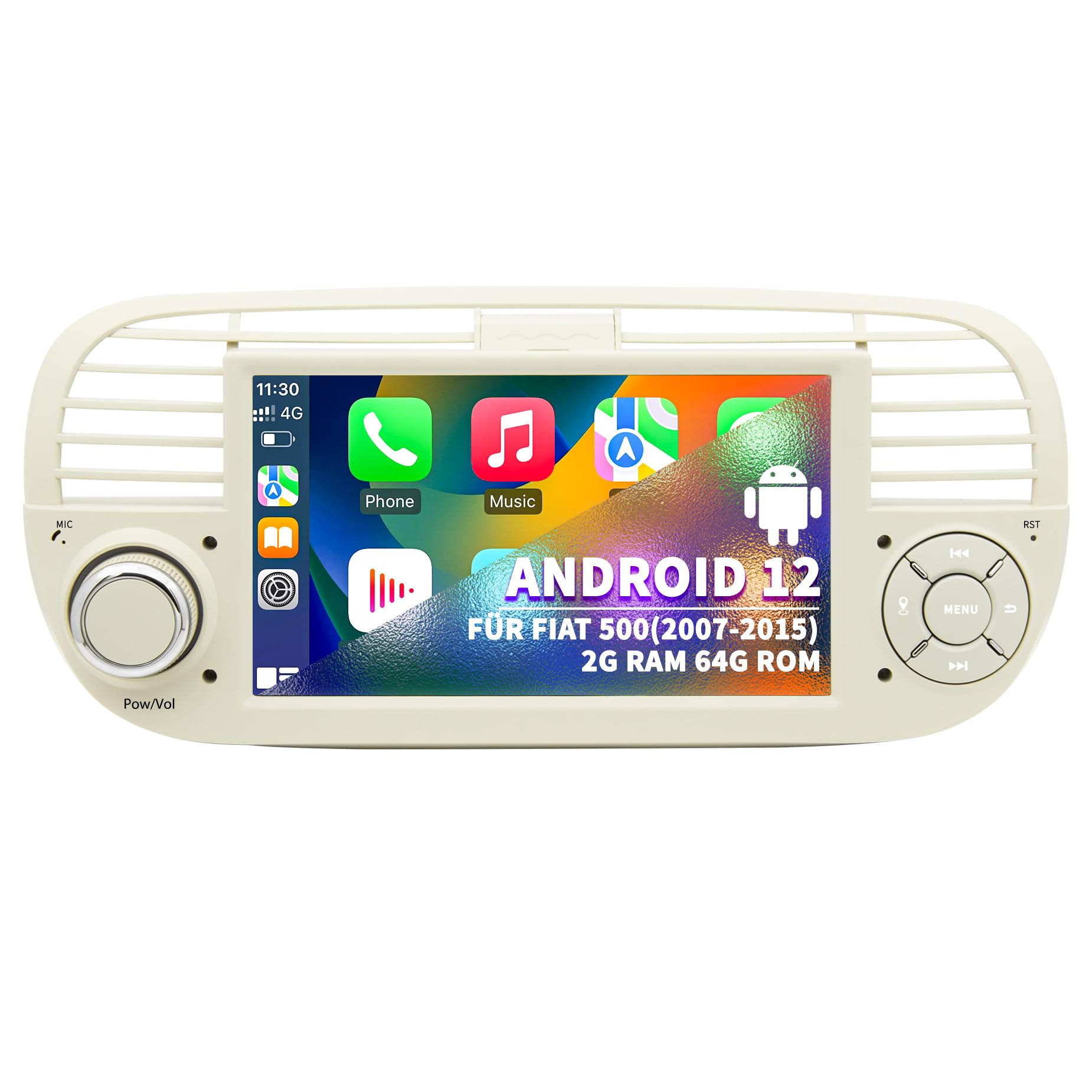 Autoradio Android 12 per FIAT 500 (2007-2015) 7" IPS