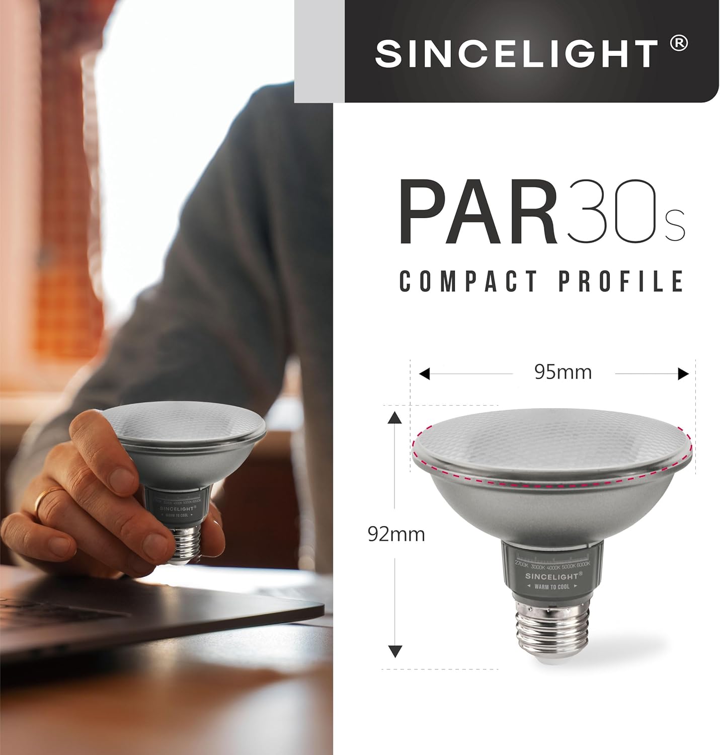 Sincelight PAR30s - Lampadina LED E27 8W (4 pz) - immagine 5